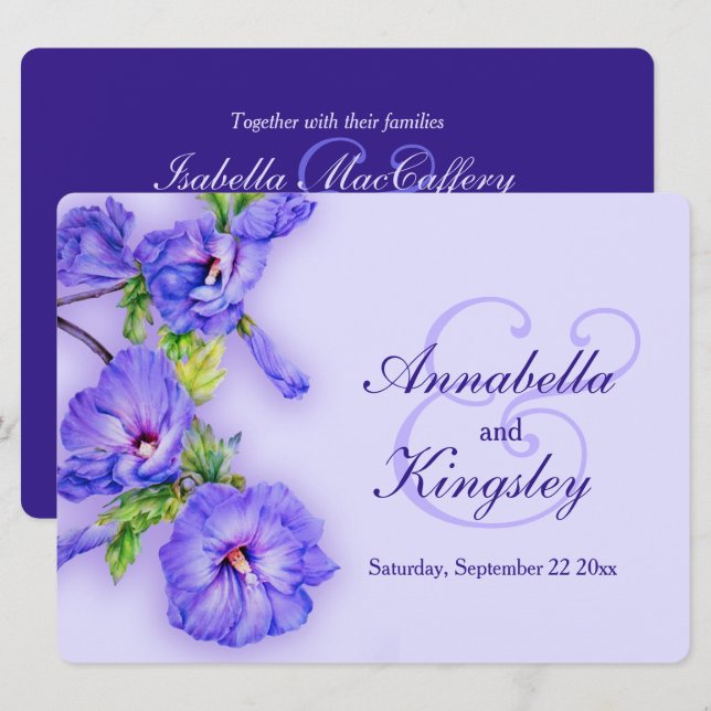 Blue hibiscus flower wedding invitation einladung (Vorne/Hinten)