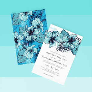 Blue Hibiscus Wedding Invitation Einladung