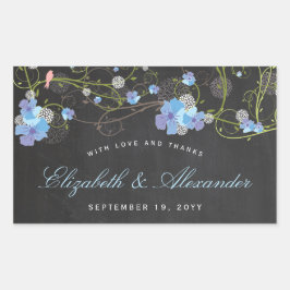 Blue Hibiskus & Swallows Blumenkhalkboard Hochzeit Rechteckiger Aufkleber