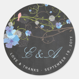 Blue Hibiskus & Swallows Blumenkhalkboard Hochzeit Runder Aufkleber