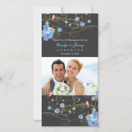 Blue Hibiskus & Swallows Chic Floral Wedding Foto Dankeskarte