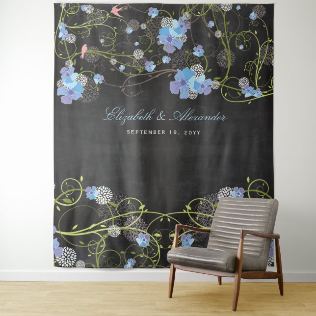 Blue Hibiskus & Swallows Floral Weddrop Hintergrun Wandteppich (Beispiel)