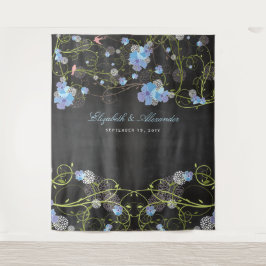 Blue Hibiskus & Swallows Floral Weddrop Hintergrun Wandteppich