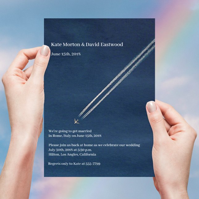 ©Blue High Altitude Airplane Hochzeit in Urlaubsor Einladung (Von Creator hochgeladen)