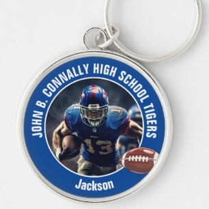 Blue High School Football Player Foto Schlüsselanhänger