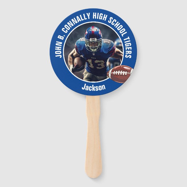 Blue High School Football Player Photo Parent Fächer (Vorderseite)