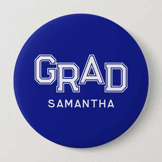 Blue High School Grad Individuelle Name Abschluss Button (Vorderseite)
