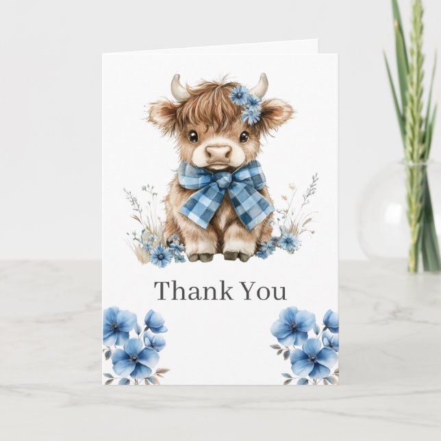 Blue Highland Cow Vielen Dank Karte (Vorderseite)