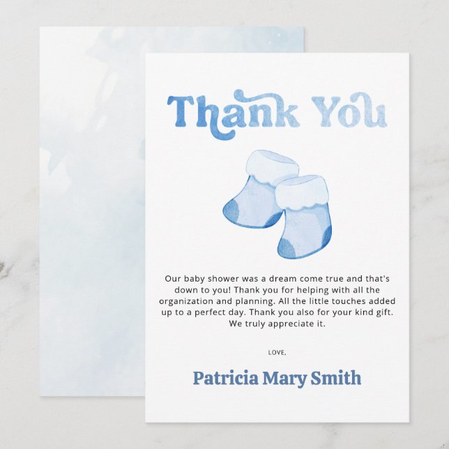 Blue Hinterns Boy Baby Dusche Danke Karte (Vorne/Hinten)
