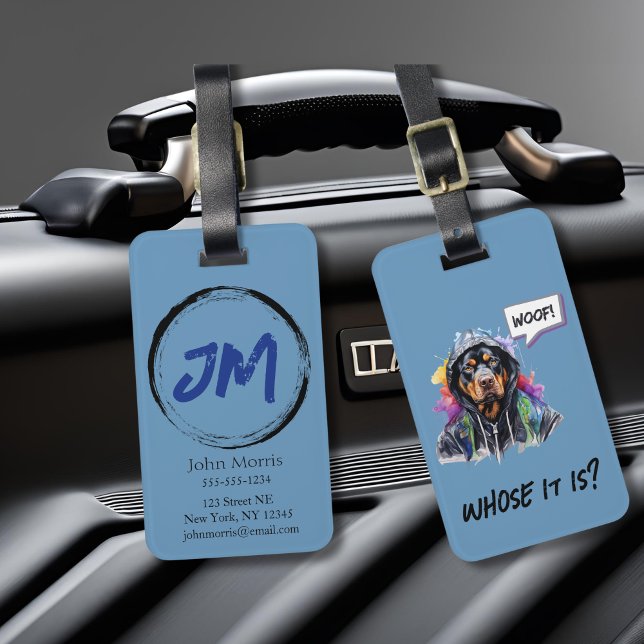 Blue Hip Hop Rottweiler Gepäckanhänger (Blue hip hop rottweiler luggage tag)
