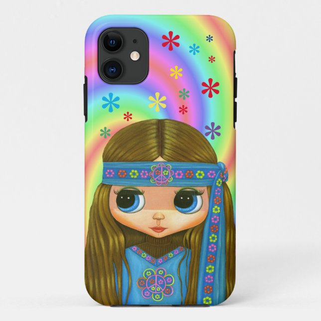 Blue Hippie Chick Blume Power Peace Sign 1960s Case-Mate iPhone Hülle (Rückseite)