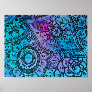 Blue Hippie Pattern Poster von Megaflora