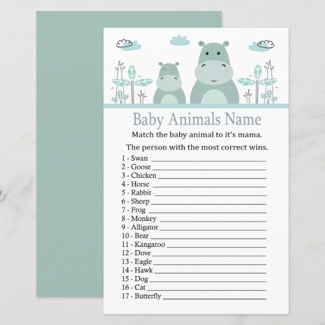 Blue Hippo Baby Animals Name Game (Vorne/Hinten)