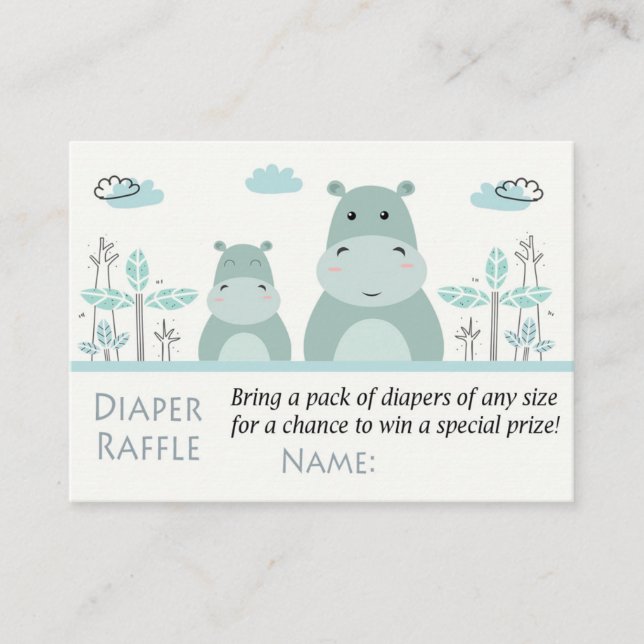 Blue Hippo Diaper Raffelkarten Platzkarte (Vorderseite)