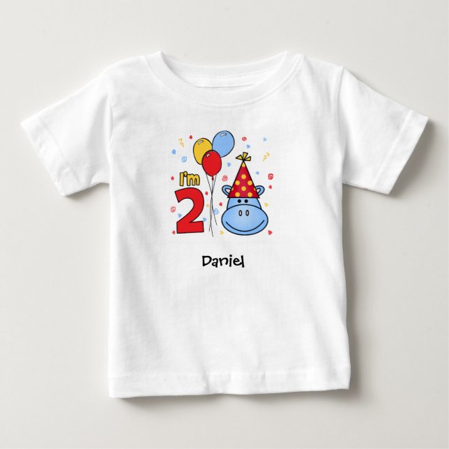 Blue Hippo Face 2e anniversaire Baby T-shirt (Devant)