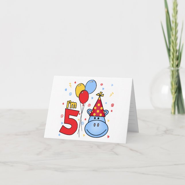 Blue Hippo Face 5. Geburtstag Einladung (Vorderseite)