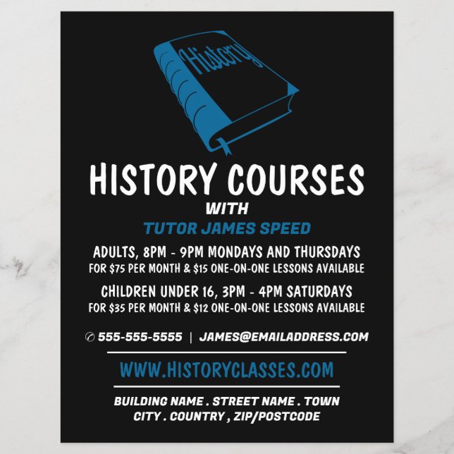 Blue History Book, History Course Advertising Flyer (Vorne)
