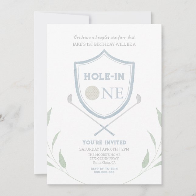 Blue Hole in One Golf 1er anniversaire Invitation (Devant)