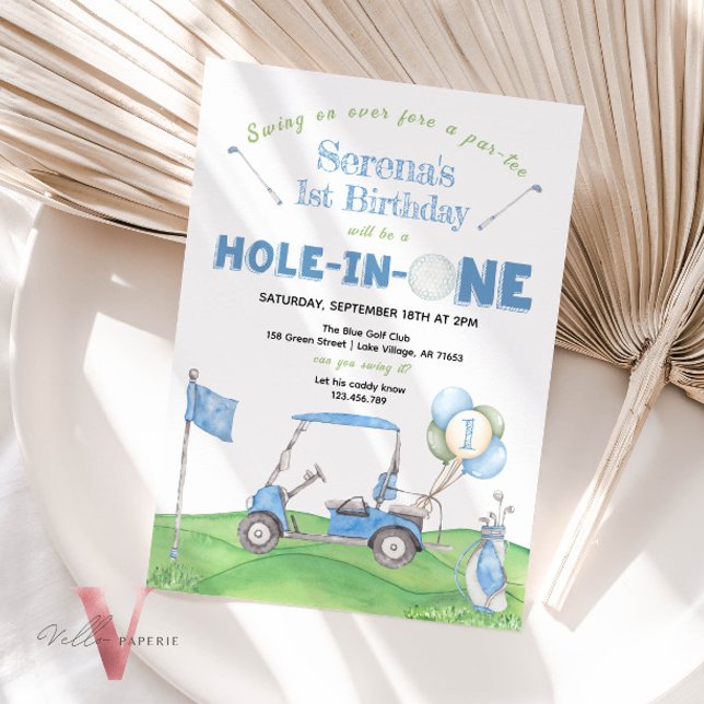 Blue HOLE IN ONE JEDES ALTER Golf Birthday Einladu Einladung (Von Creator hochgeladen)