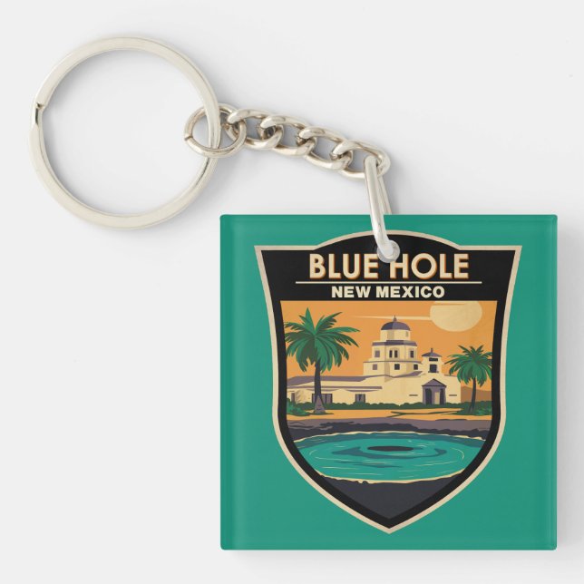 Blue Hole New Mexico Reisen Art Abzeichen Schlüsselanhänger (Vorderseite)