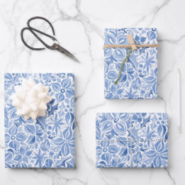 Blue Holiday Floral Geschenkpapier Set