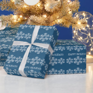 Blue Holiday Snowflakes Wrapping Paper Geschenkpapier