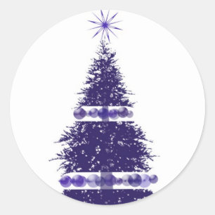 Blue Holiday Tree Weihnachts Grußkarten Aufkleber