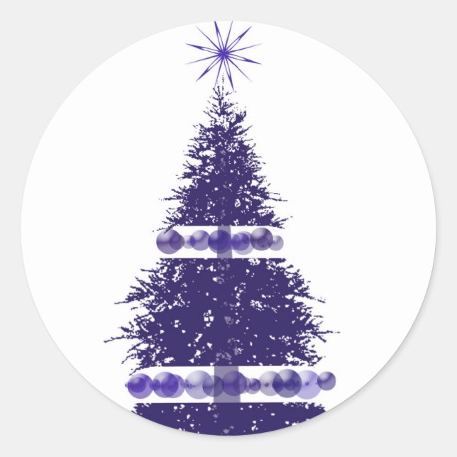 Blue Holiday Tree Weihnachts Grußkarten Aufkleber (Vorderseite)