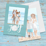 Blue Holiday Weihnachten Foto Watercolor Beach<br><div class="desc">Dieses Design verfügt über eine Weihnachtsfotokarte mit 2 Fotos,  einen niedlichen Strand,  einen einfachen,  minimalistischen Tropen,  eine Pinselschrift-Schrift-Design,  mit einem türkisblauen Aquarell,  mit fröhlichen Buchstaben,  am Strand,  eine tropische Florida Ferienfotokarte</div>