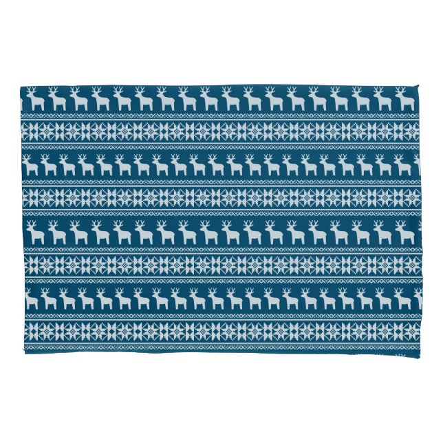 Blue Holiday Winter Snowflake Rentiermuster Kissenbezug (Vorderseite)
