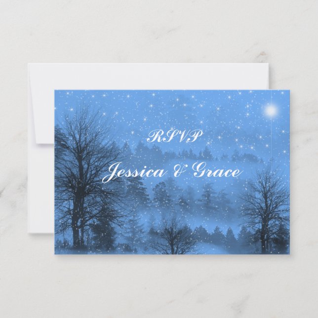 Blue, Holiday, Winter Wedding Response Card RSVP Karte (Vorderseite)