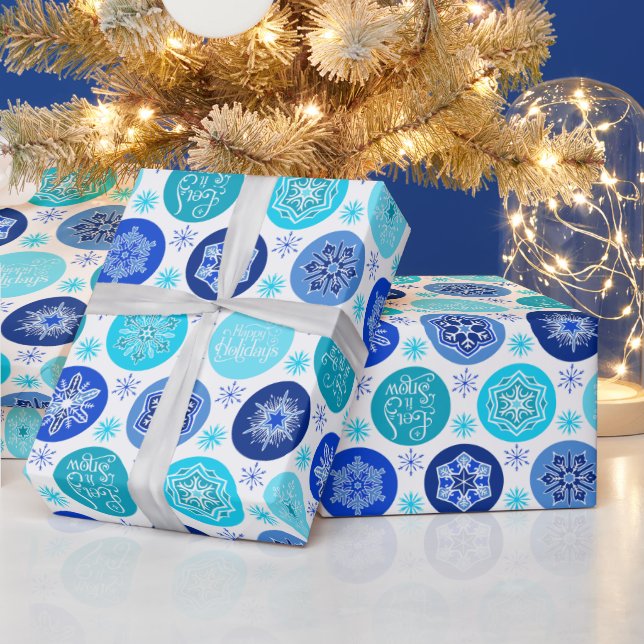 Blue Holidays Snowflakes Geschenkpapier (Feiertage)