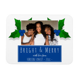 Blue Holly Berry Plant Leaves Photo Christmas Magnet