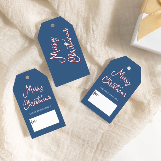 Blue Holly Jolly Frohe Weihnachtsfamilie Name Geschenkanhänger (Von Creator hochgeladen)