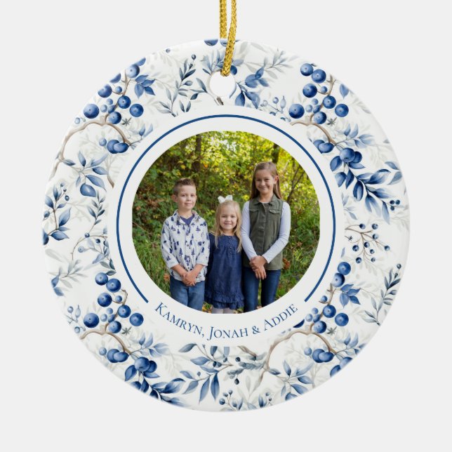 Blue Holly Toile Circle Ornament (Vorne)