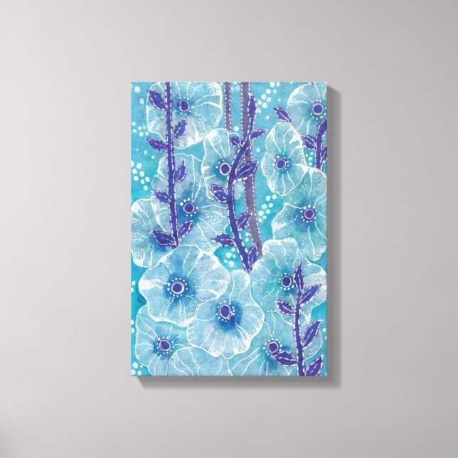 Blue Hollyhock Mallow Malva Blume Blumenbemalung Leinwanddruck (Vorderseite)