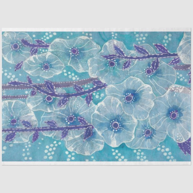 Blue Hollyhock Mallow Malva Blume Blumenbemalung Seidenpapier (Vorderseite)