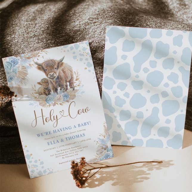 Blue Holy Cow Boho Pampas Boy Baby Dusche Einladung (Von Creator hochgeladen)