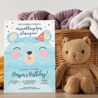 Blue Honey Bear Birthday Einladung