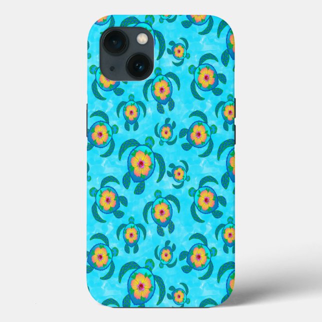 Blue Honu Sea Turtles Hibiskus Blume Case-Mate iPhone Hülle (Rückseite)