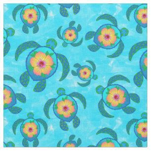 Blue Honu Sea Turtles Hibiskus Blume Stoff