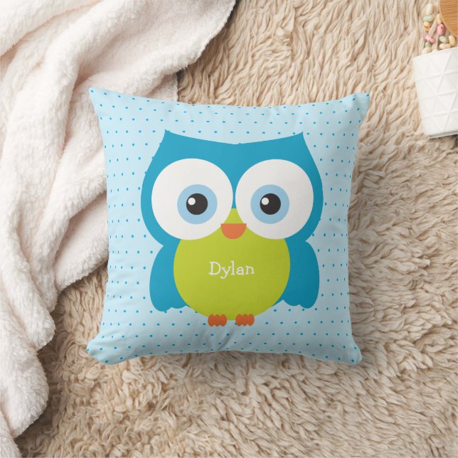 Blue Hoot Owl Cosy Forest Animal Accent Kissen (Decke)