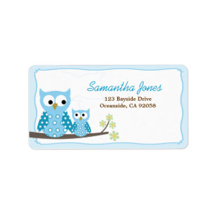 Blue Hoot Owls Baby Showmarke Adressaufkleber