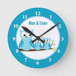 Blue Hoot Owls Wall Clock Runde Wanduhr