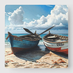 "Blue Horizon". Eine farbenfrohe Seascape Quadratische Wanduhr