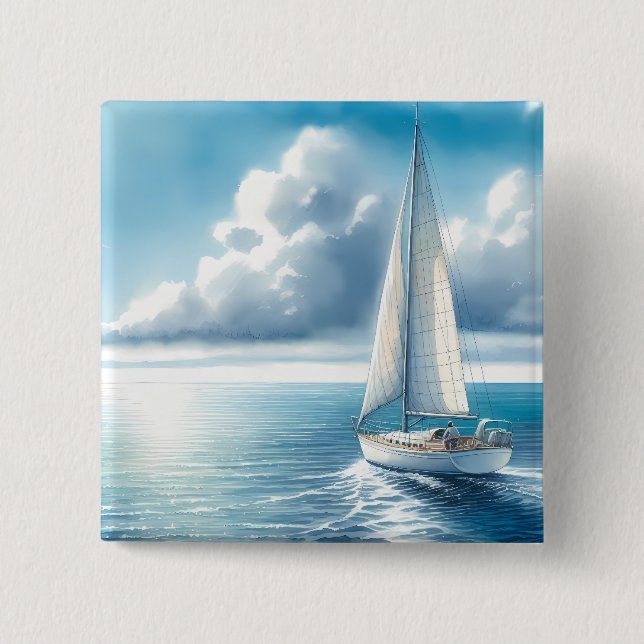 Blue Horizon Solitary Sailboat Button (Vorderseite)