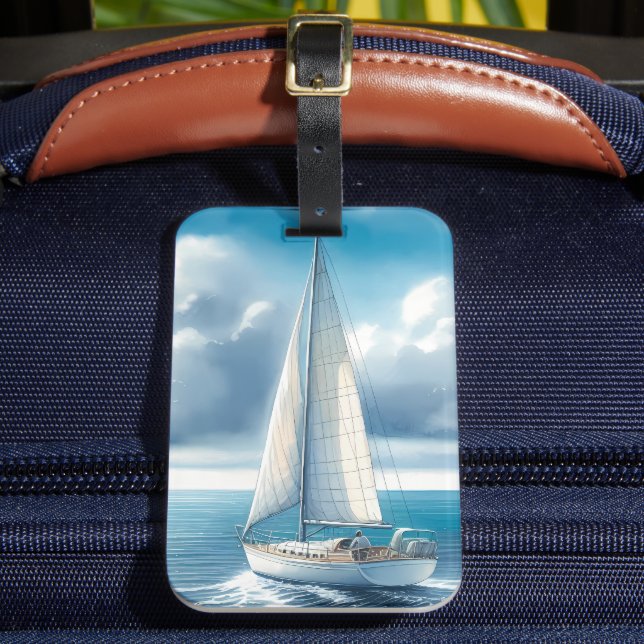 Blue Horizon Solitary Sailboat Gepäckanhänger (Vorderseite Insitu 2)