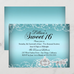 Blue Horse Carriage Princess Sweet 16 Invitation