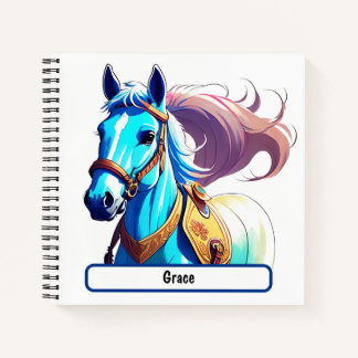 Blue Horse Notebook mit individueller Nametag Notizbuch