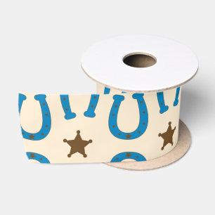 Blue Horseshoe Brown Sheriff Star Vintage Rustic Satinband